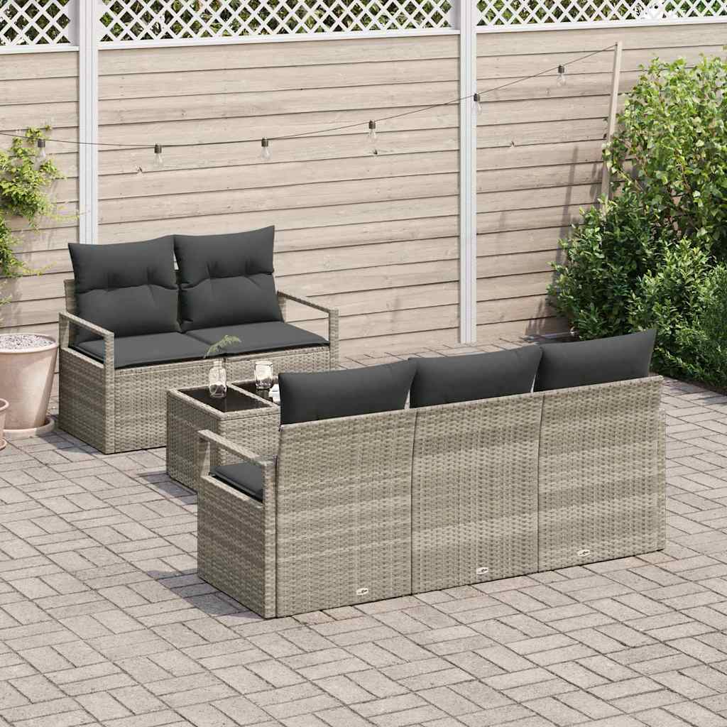 Set di divani 6 pz 5-Numero di posti Grigio chiaro polyrattan