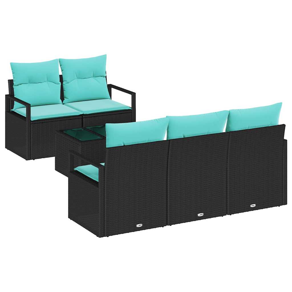Set di divani 6 pcs Nero e Turchese polyrattan | homemem39