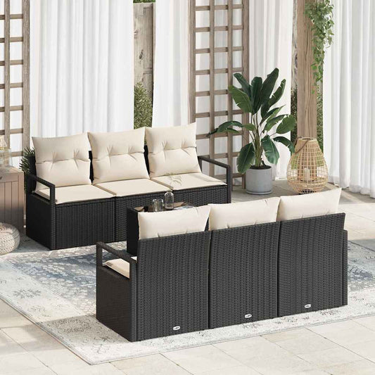 Set Divano da Giardino 7 pcs Nero e Crema 55 x 55 x 37 cm