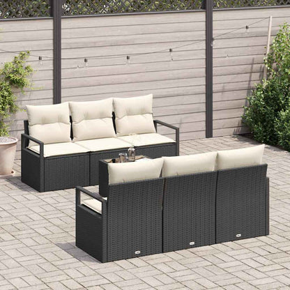 Set Divano da Giardino 7 pcs Nero e Crema 55 x 55 x 37 cm
