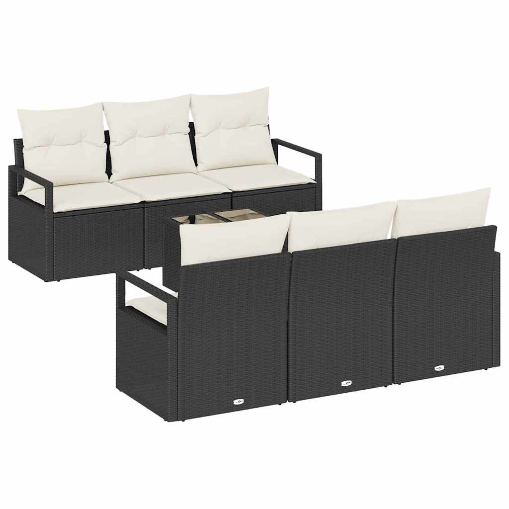 Set Divano da Giardino 7 pcs Nero e Crema 55 x 55 x 37 cm