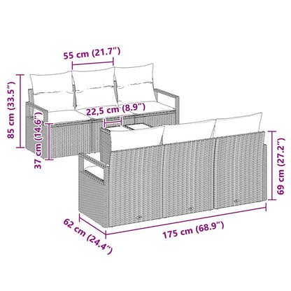 Set Divano da Giardino 7 pcs Nero e Crema 55 x 55 x 37 cm