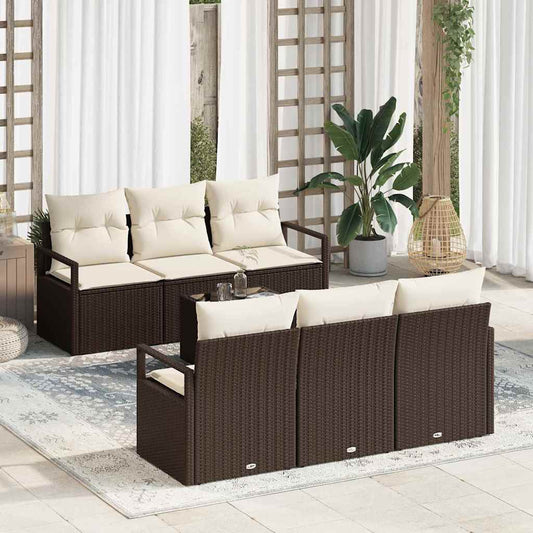 Set Divano da Giardino 7 pcs Marrone e Crema 55 x 55 x 37 cm