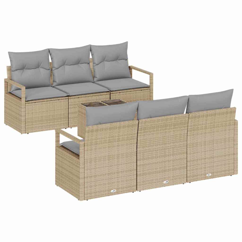 Set di divani con cuscino 7 pcs Beige e grigio polyrattan | homemem39