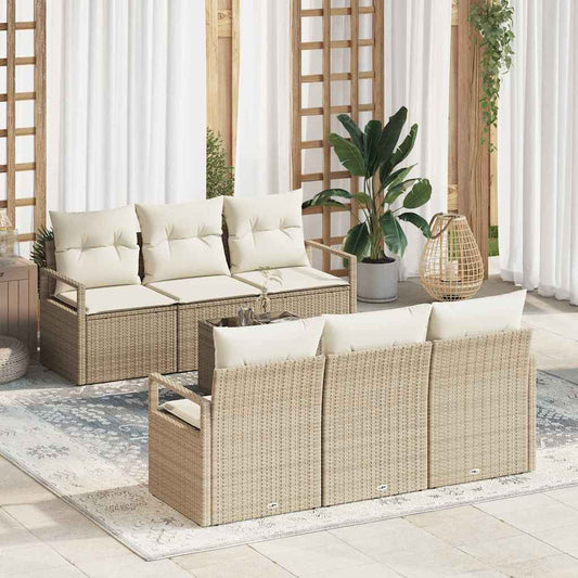 Set Divano da Giardino 7 pcs Beige e Crema 55 x 55 x 37 cm