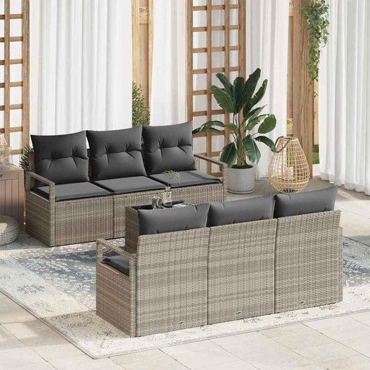 Set di divani con cuscino 7 pcs Grigio chiaro polyrattan