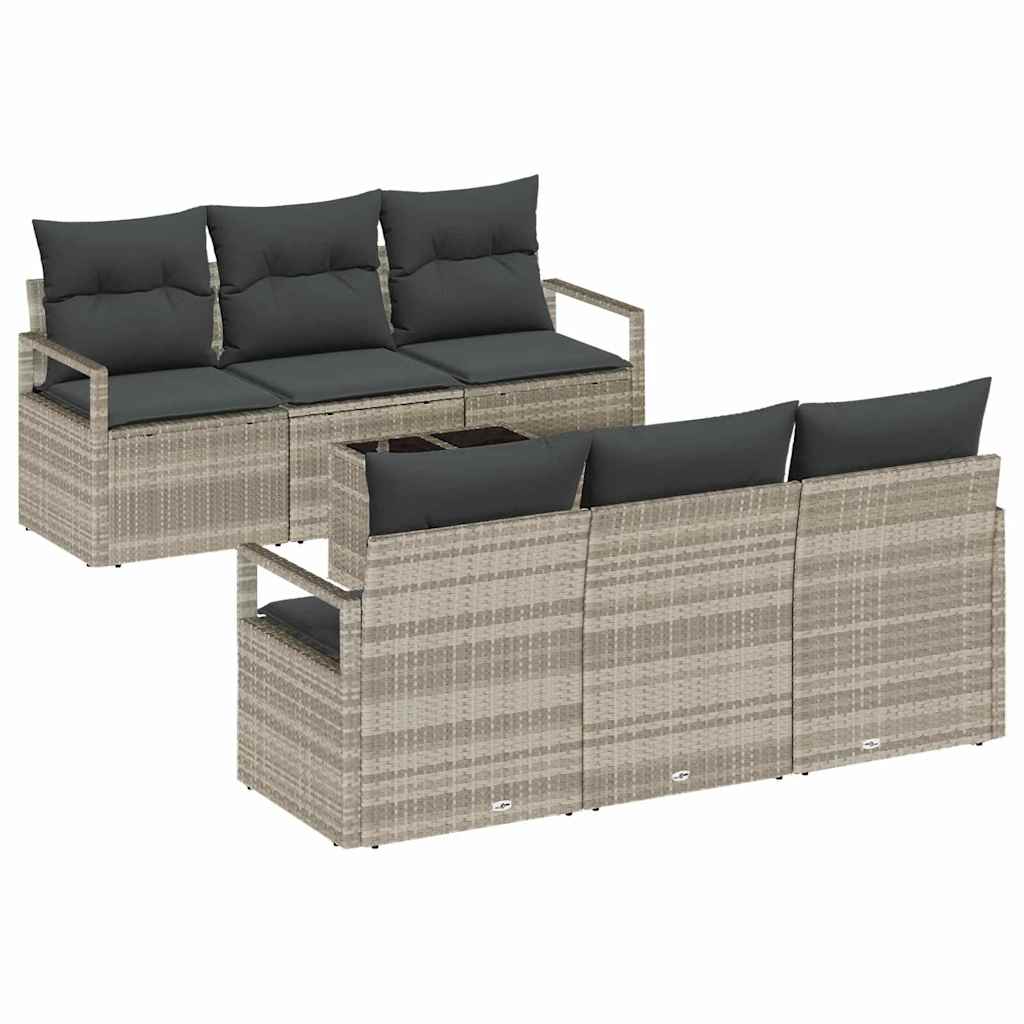 Set di divani 7 pz 6-Numero di posti Grigio chiaro polyrattan