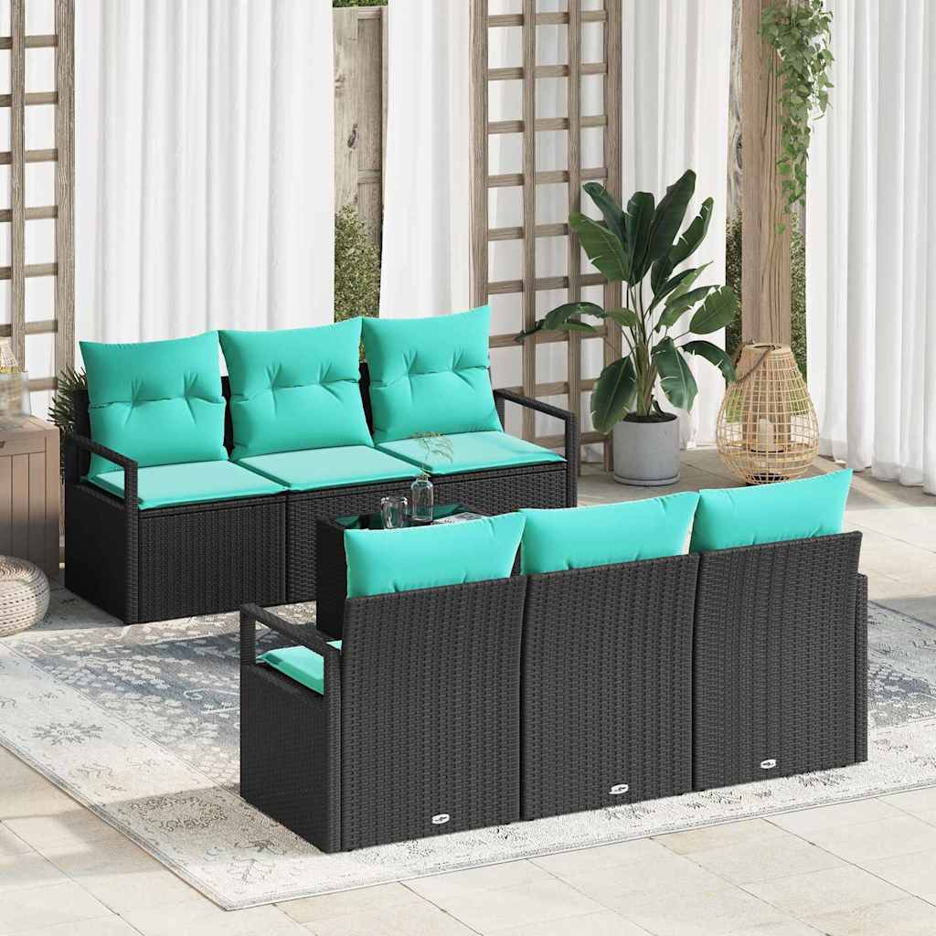 Set di divani con cuscino 7 pcs Nero e Turchese polyrattan | homemem39