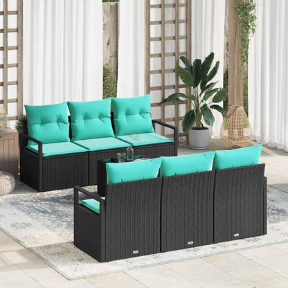 Set di divani con cuscino 7 pcs Nero e Turchese polyrattan | homemem39