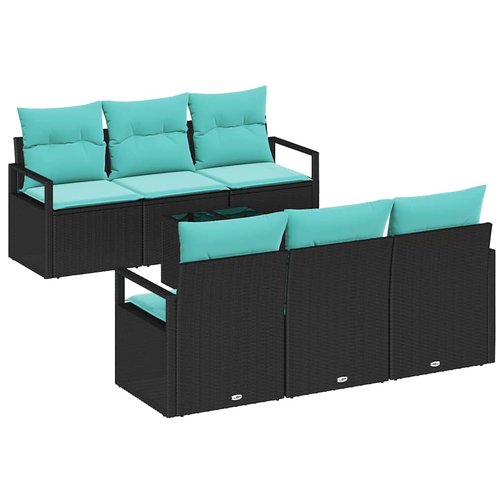 Set di divani con cuscino 7 pcs Nero e Turchese polyrattan | homemem39