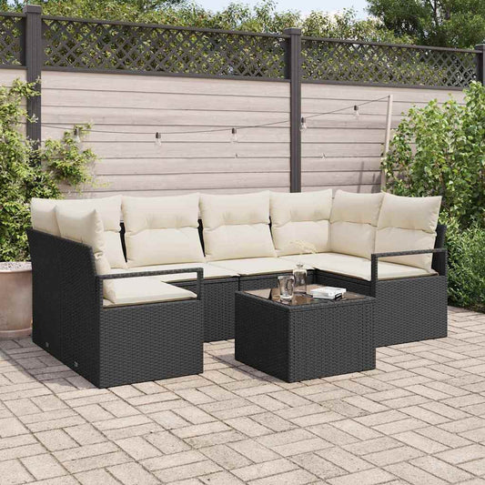 Set Divano da Giardino 7 pcs Nero e Crema 55 x 55 x 37 cm