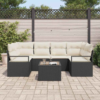 Set Divano da Giardino 7 pcs Nero e Crema 55 x 55 x 37 cm