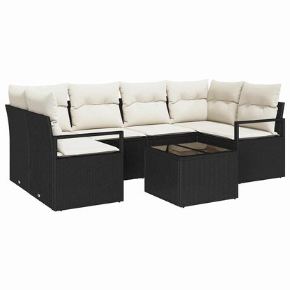 Set Divano da Giardino 7 pcs Nero e Crema 55 x 55 x 37 cm