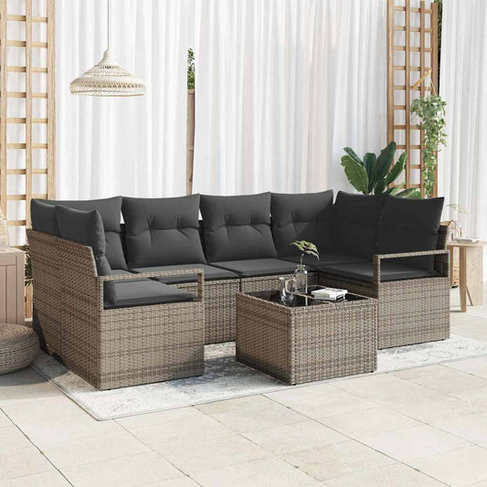 Set di divani con cuscino 7 pcs Grigio polyrattan