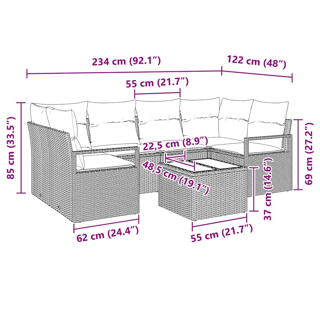 Set di divani 7 pz 6-Numero di posti Grigio polyrattan