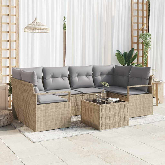 Set Divano da Giardino 7 pcs Beige e grigio 55 x 55 x 37 cm