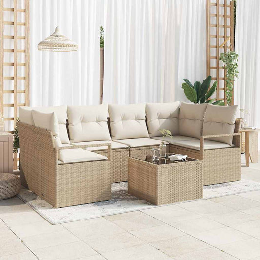 Set Divano da Giardino 7 pcs Beige e Crema 55 x 55 x 37 cm
