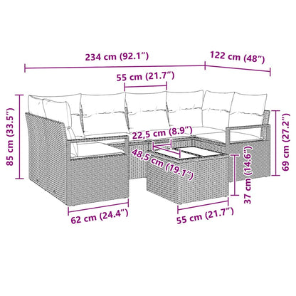 Set Divano da Giardino 7 pcs Beige e Crema 55 x 55 x 37 cm