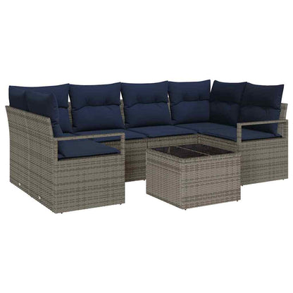Set di divani 7 pcs Grigio e Blu polyrattan | homemem39