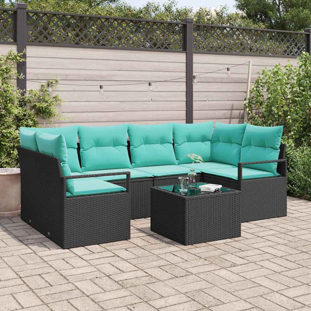 Set di divani 7 pcs Nero e Blu polyrattan | homemem39