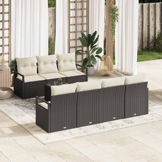 Set di divani con cuscino 8 pcs Nero e Crema polyrattan