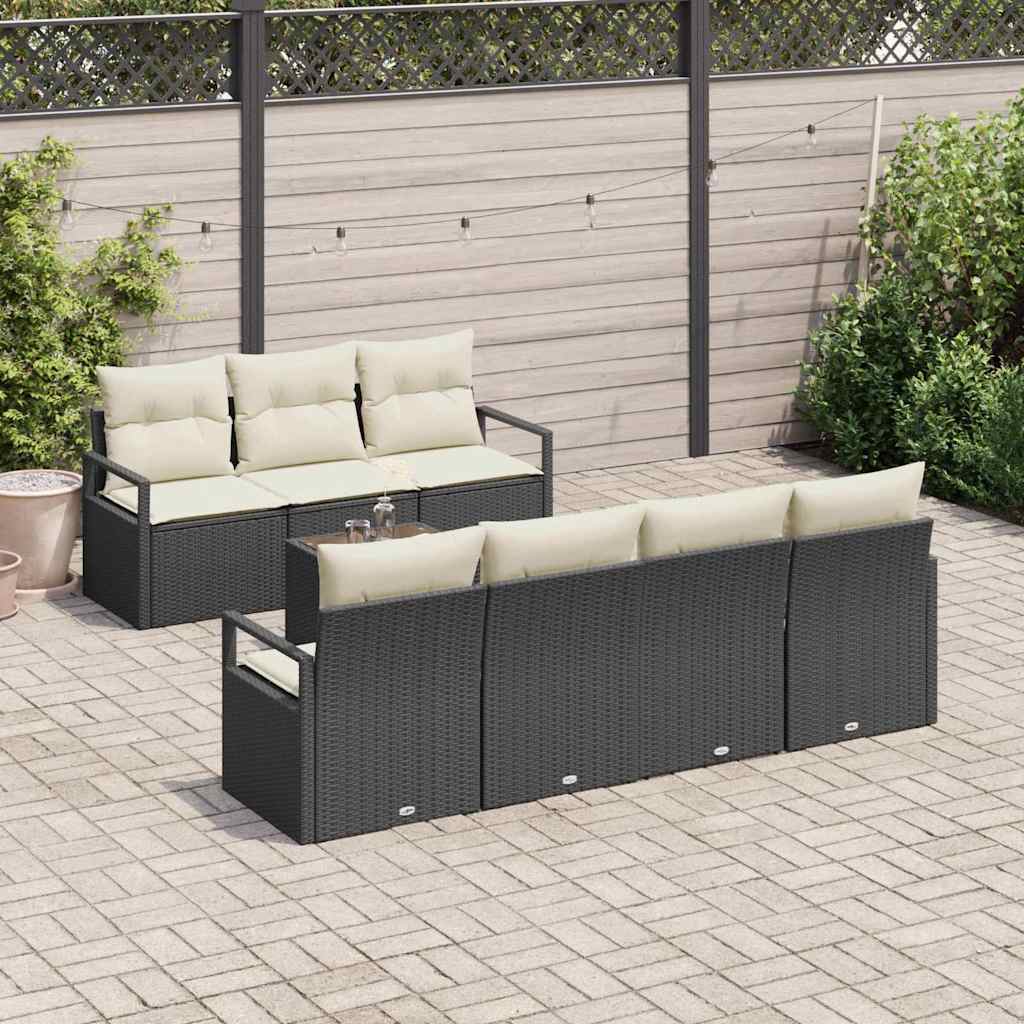 Set di divani con cuscino 8 pcs Nero e Crema polyrattan | homemem39