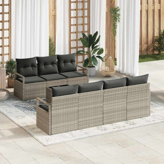 Set di divani con cuscino 8 pcs Grigio chiaro polyrattan