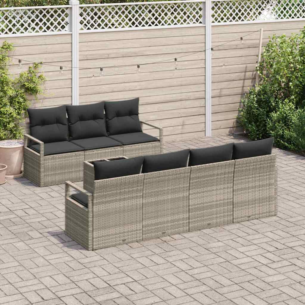 Set di divani 8 pz 7-Numero di posti Grigio chiaro polyrattan