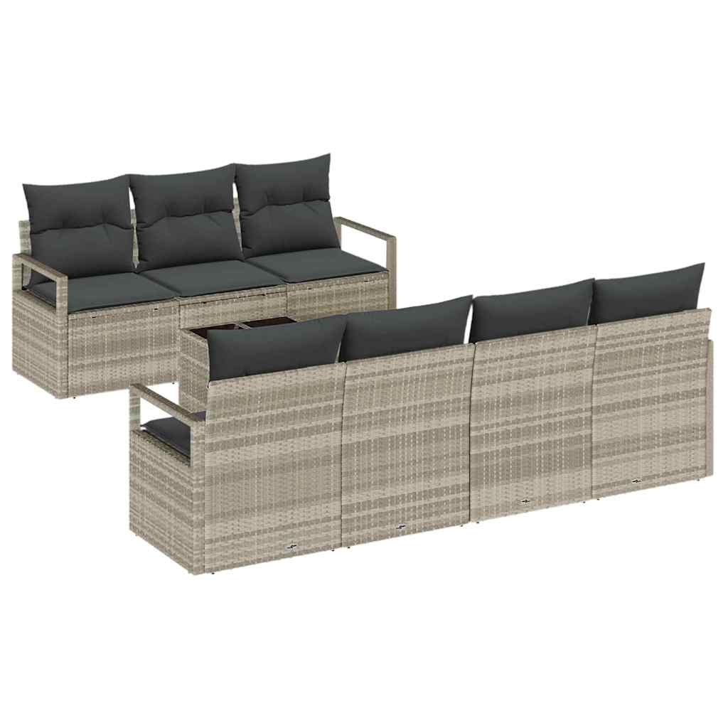Set di divani 8 pz 7-Numero di posti Grigio chiaro polyrattan