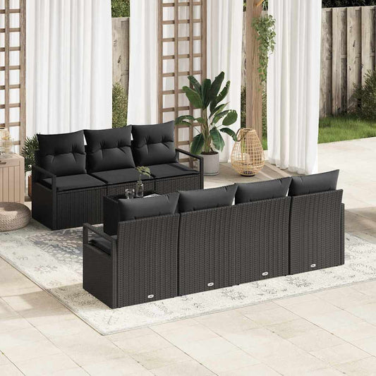 Set di divani 8 pz 7-Numero di posti Nero polyrattan | homemem39