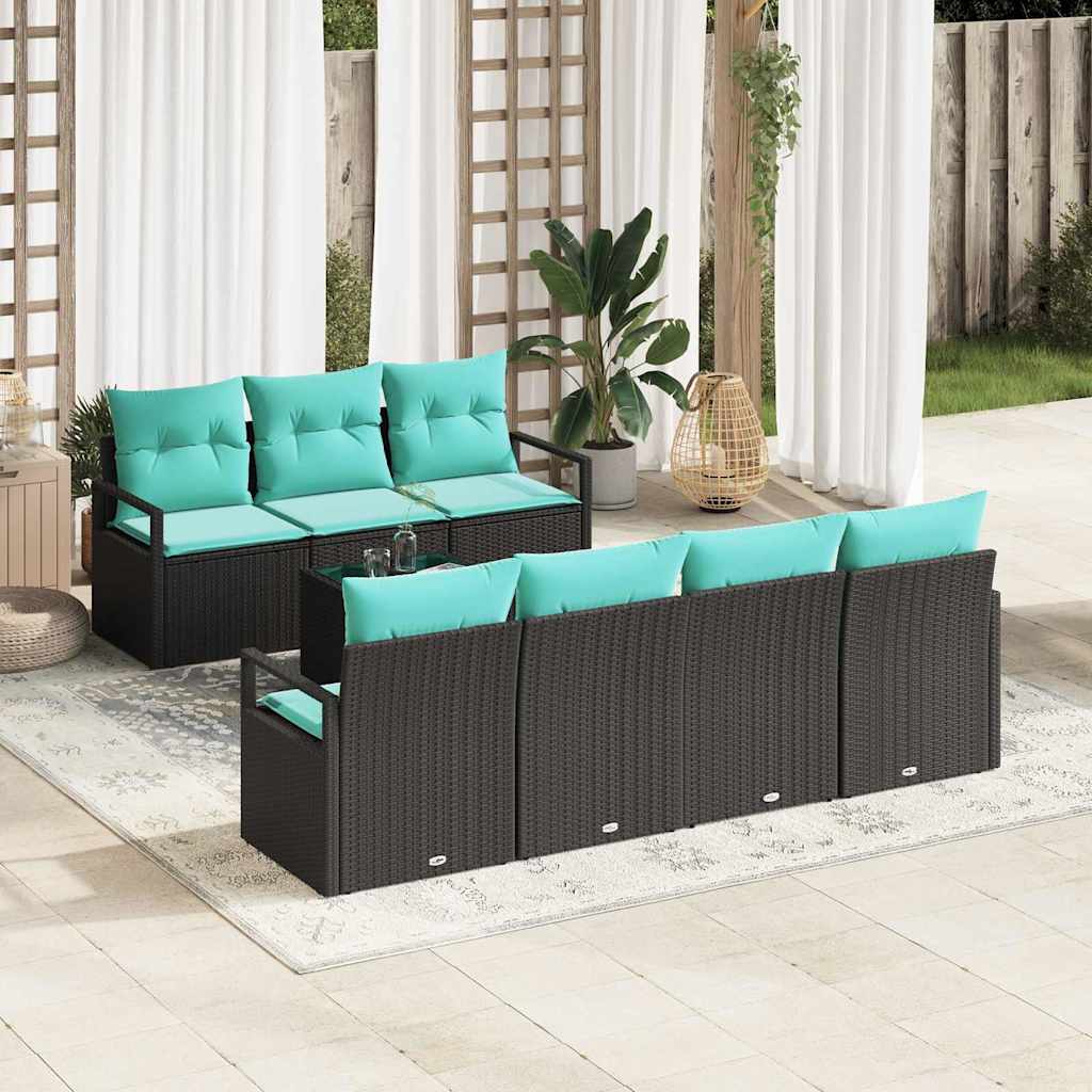 Set di divani con cuscino 8 pcs Nero e Turchese polyrattan | homemem39
