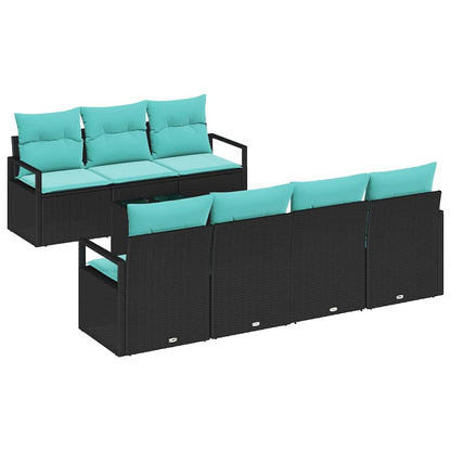 Set di divani con cuscino 8 pcs Nero e Turchese polyrattan | homemem39