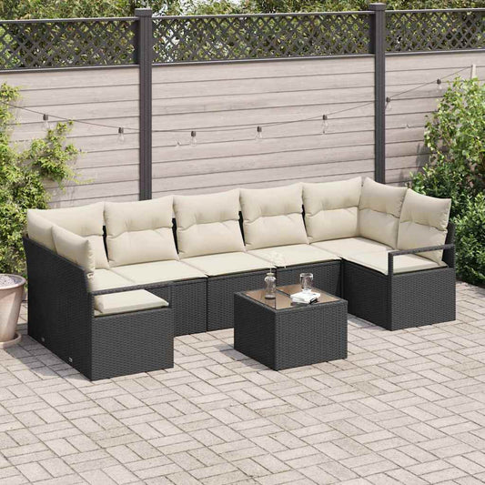 Set Divano da Giardino 8 pcs Nero e Crema 55 x 55 x 37 cm