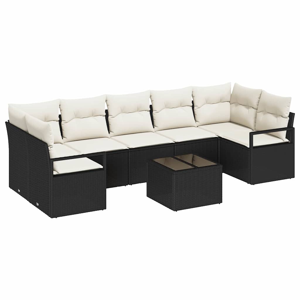 Set Divano da Giardino 8 pcs Nero e Crema 55 x 55 x 37 cm