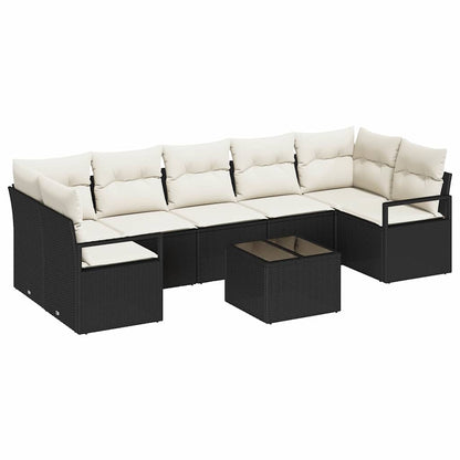Set Divano da Giardino 8 pcs Nero e Crema 55 x 55 x 37 cm