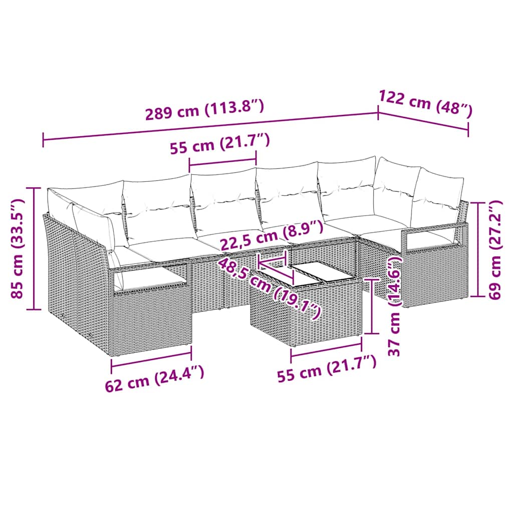 Set Divano da Giardino 8 pcs Marrone e Crema 55 x 55 x 37 cm