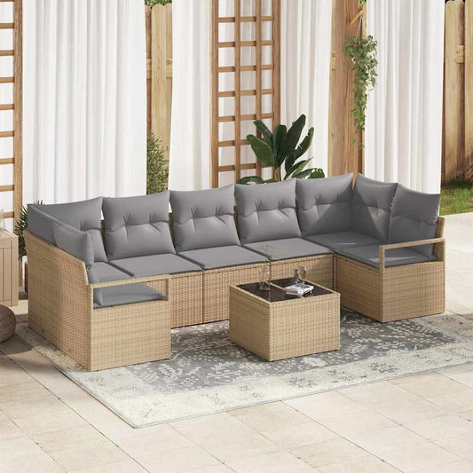 Set Divano da Giardino 8 pcs Beige e grigio 55 x 55 x 37 cm