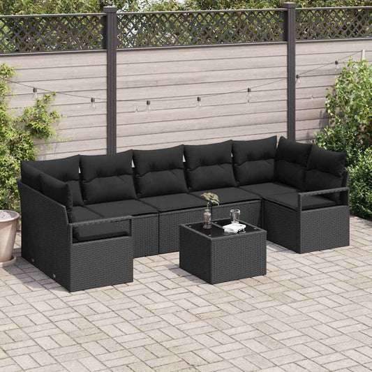 Set Divano da Giardino 8 pcs Nero 55 x 55 x 37 cm polyrattan