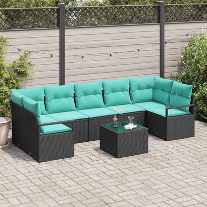 Set di divani 8 pcs Nero e Turchese polyrattan | homemem39