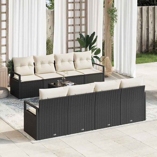 Set Divano da Giardino 7 pcs Nero e Crema 55 x 55 x 37 cm