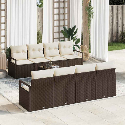 Set Divano da Giardino 7 pcs Marrone e Crema 55 x 55 x 37 cm