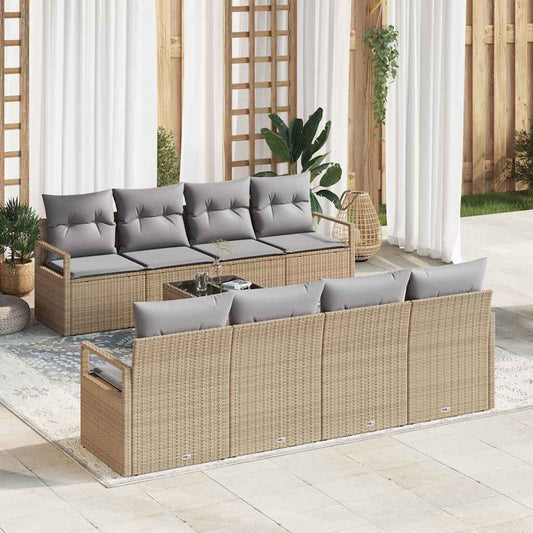 Set di divani con cuscino 7 pcs Beige e grigio polyrattan