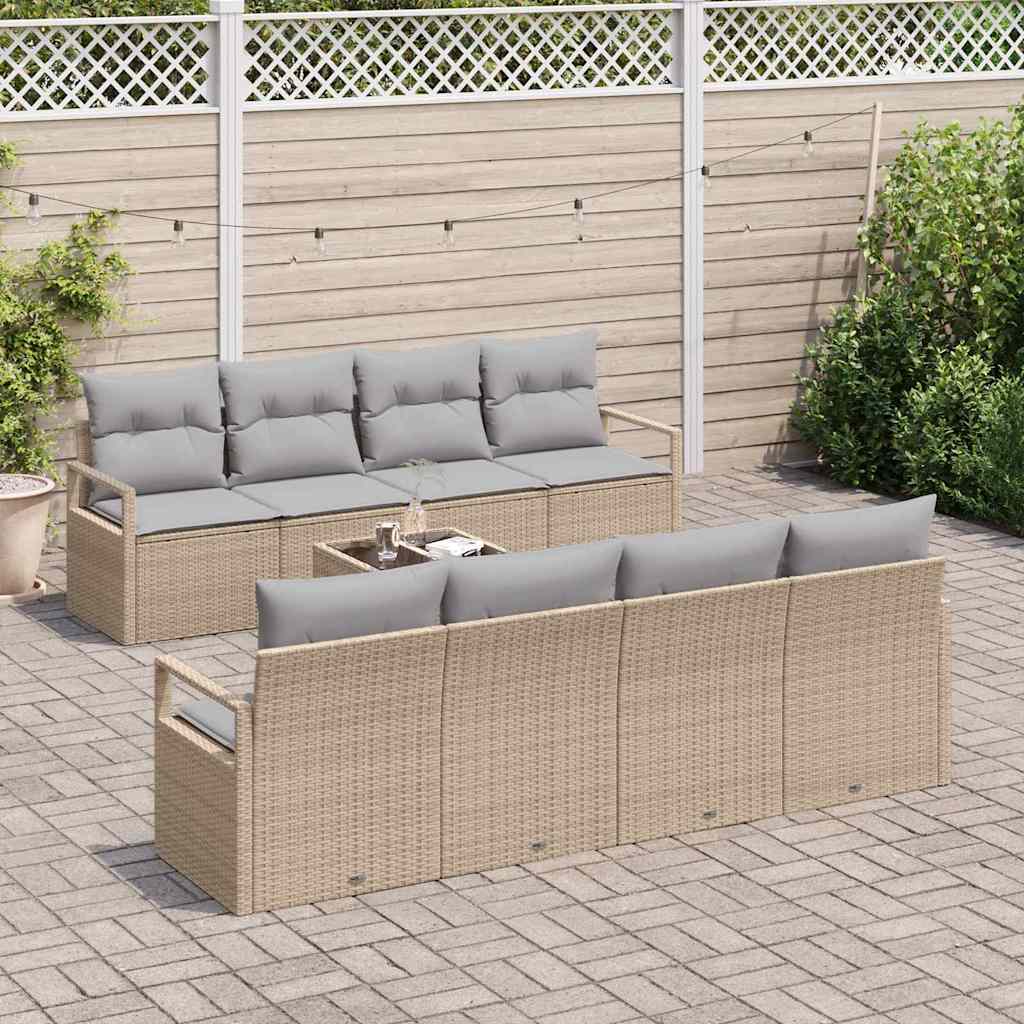 Set di divani con cuscino 7 pcs Beige e grigio polyrattan | homemem39