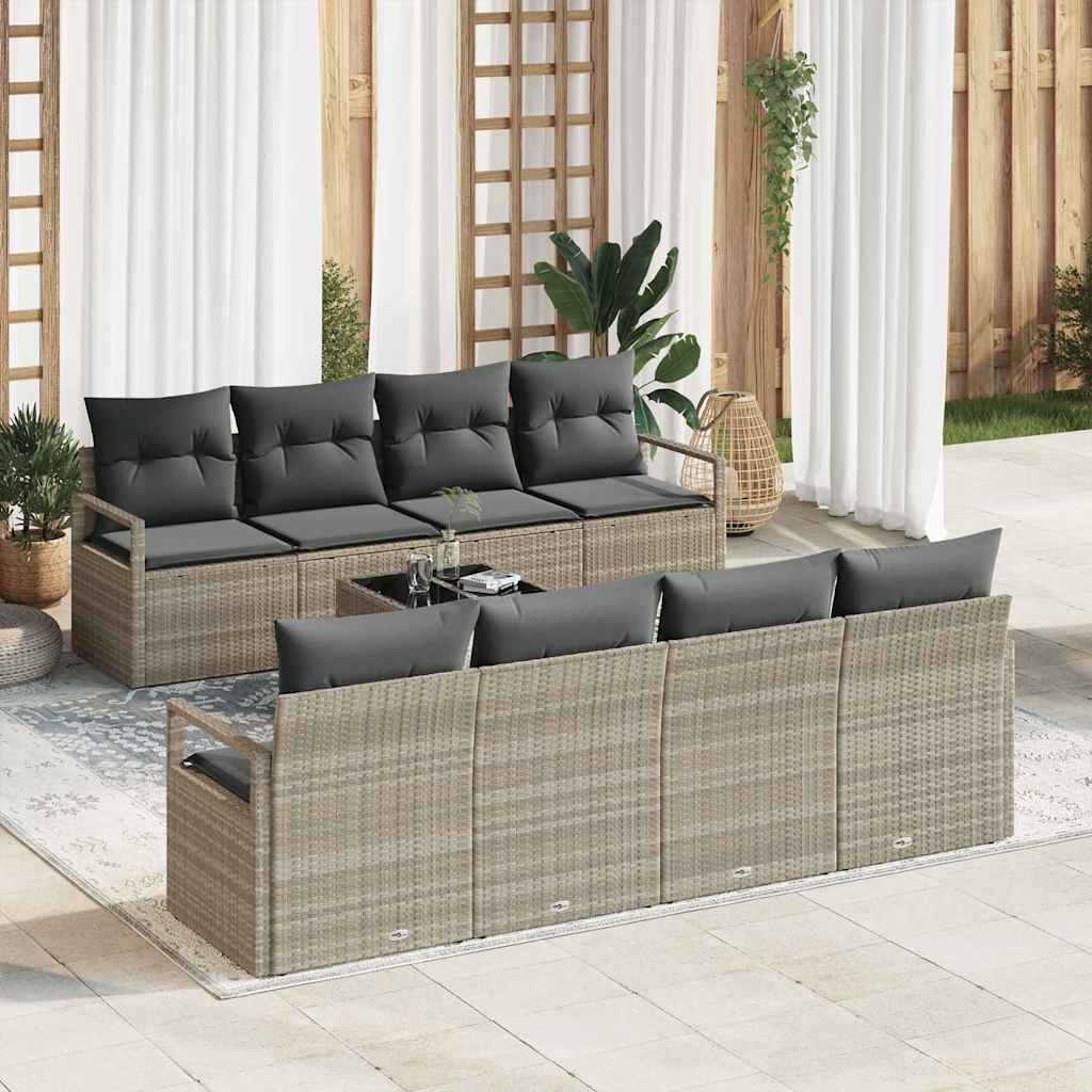 Set di divani con cuscino 7 pcs Grigio chiaro polyrattan | homemem39
