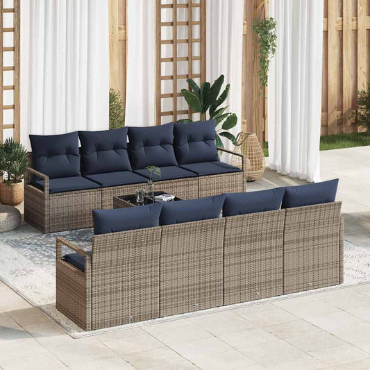 Set di divani con cuscino 7 pcs Grigio e Blu polyrattan