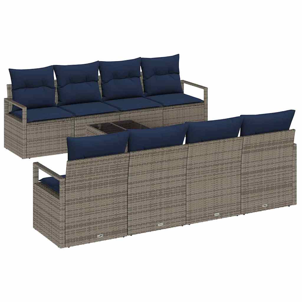 Set di divani con cuscino 7 pcs Grigio e Blu polyrattan | homemem39