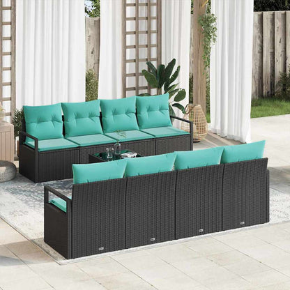 Set di divani con cuscino 7 pcs Nero e azzurro polyrattan | homemem39