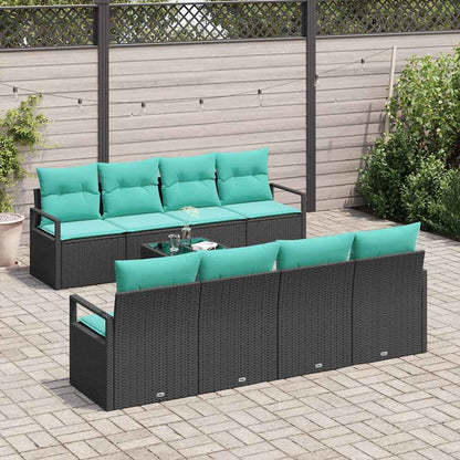Set di divani con cuscino 7 pcs Nero e azzurro polyrattan | homemem39