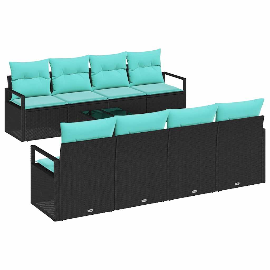 Set di divani con cuscino 7 pcs Nero e azzurro polyrattan | homemem39
