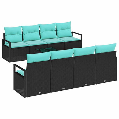 Set di divani con cuscino 7 pcs Nero e azzurro polyrattan | homemem39